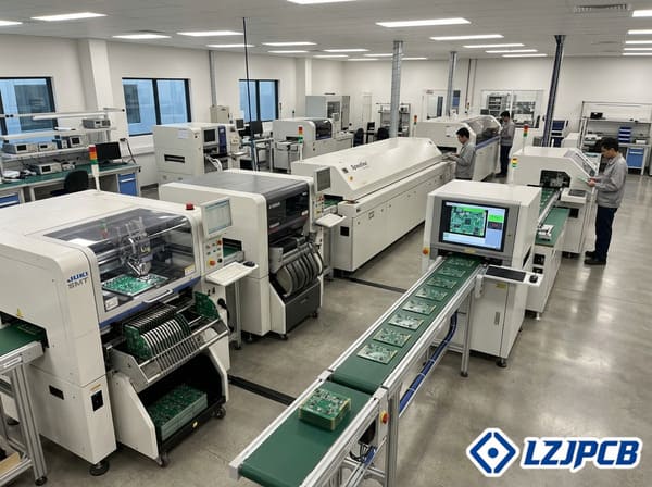 Various PCB assembly machines in a manufacturing facility