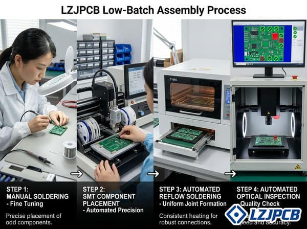 Low volume PCB assembly process with manual and automated steps