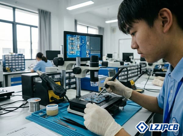 PCB repair workstation with specialized tools