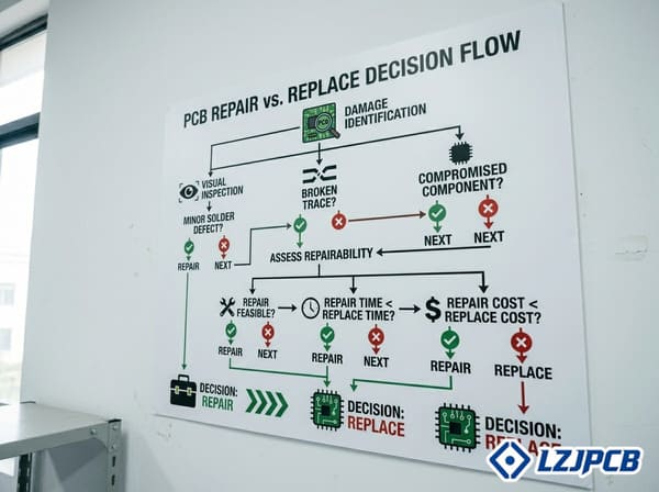 PCB replacement versus repair decision flowchart