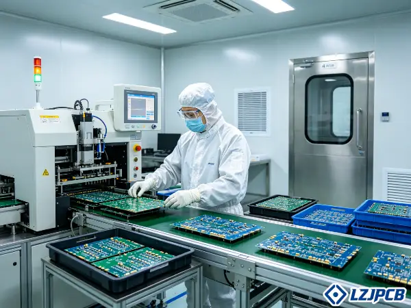 medical PCB on a clean room assembly line
