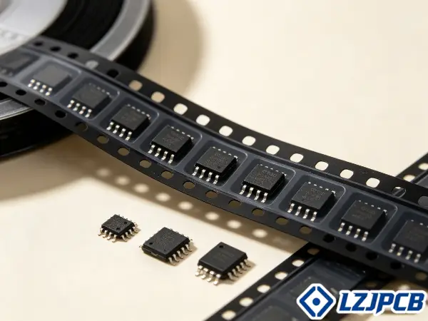 SMD components in different package sizes on a reel
