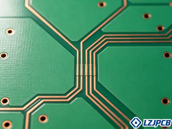 High frequency PCB trace routing with proper spacing and 45 degree angles