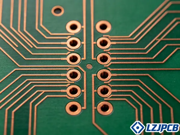 Via design showing signal via stitching vias and backdrilling