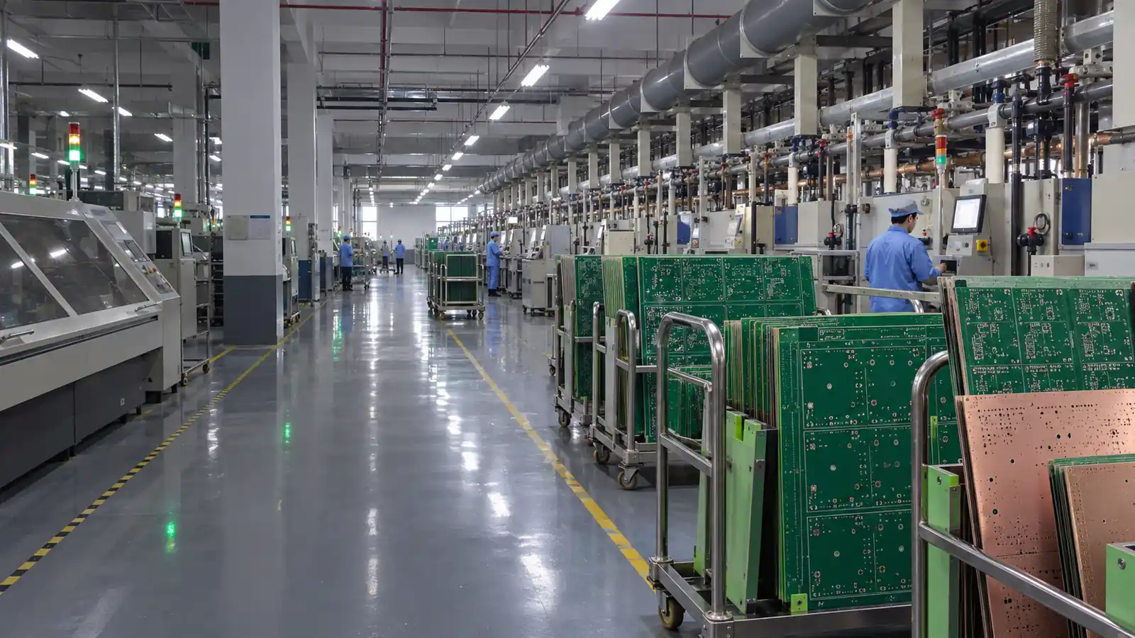 PCB manufacturing production line at LZJPCB Jiangxi facility showing multilayer PCB fabrication