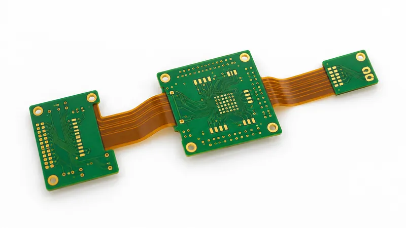 Rigid-flex PCB showing combined rigid and flexible zones