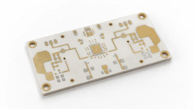 Ceramic PCB substrate showing alumina or aluminum nitride material for high-temperature applications