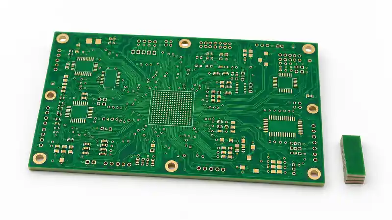 Multilayer PCB cross-section showing multiple copper and dielectric layers