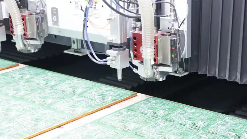 LZJPCB engineer and production staff reviewing PCB panel on the SMT production line, confirming critical process specifications
