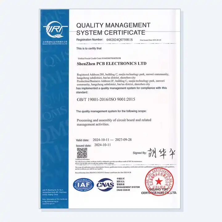 ISO 9001 Quality Management System Certificate