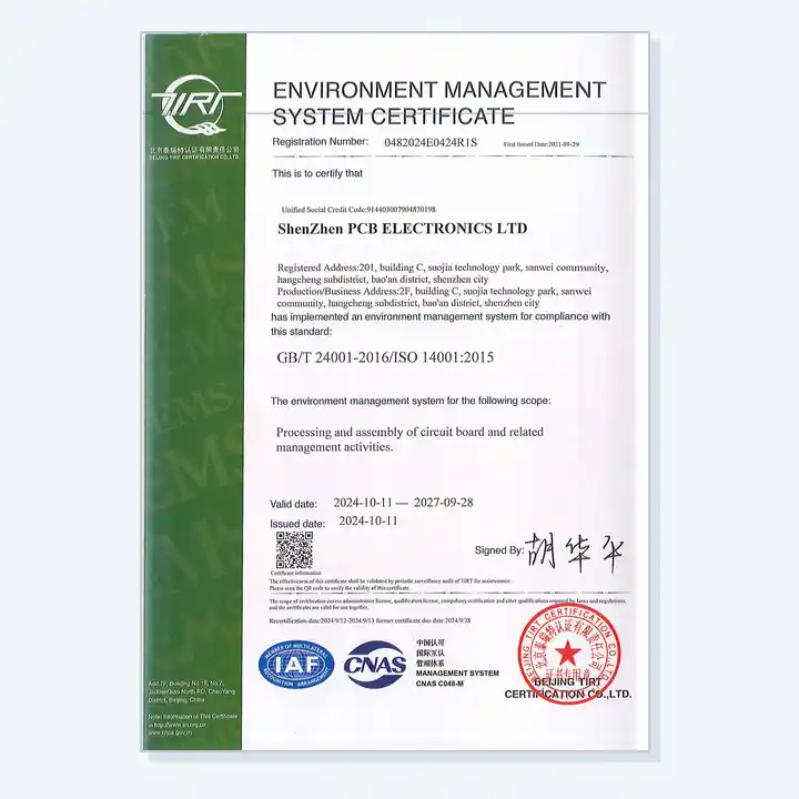 ISO 14001 Environmental Management System Certificate