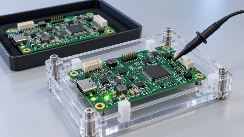 Prototype PCB assembly process showing first-unit inspection and testing