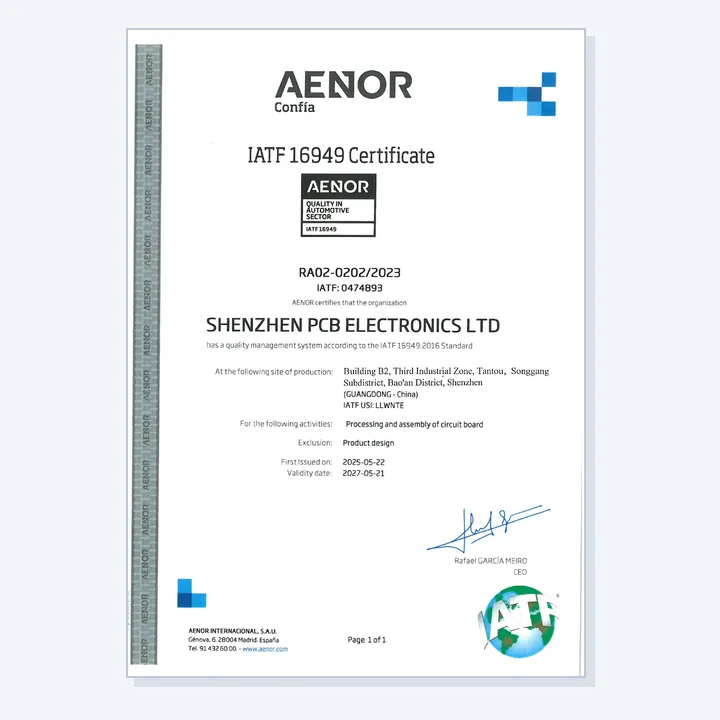 IATF 16949 Automotive Quality Management System Certificate
