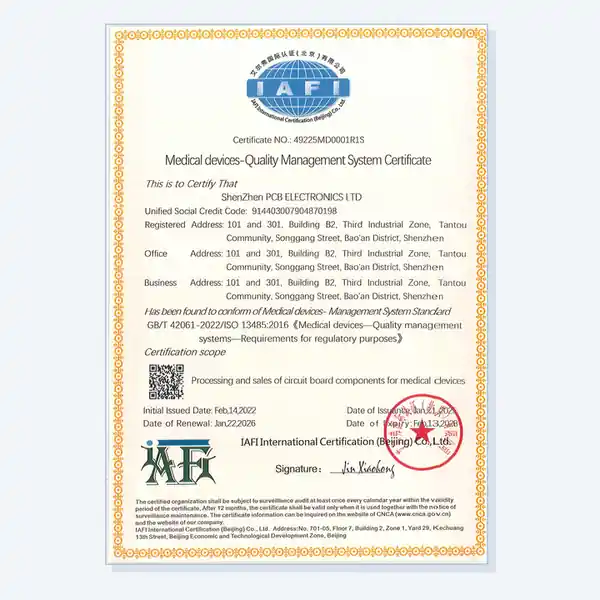 ISO 13485 Medical Device Quality Management System Certificate